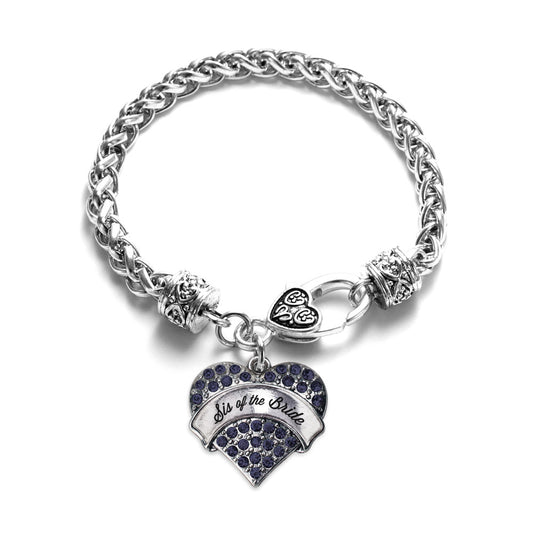 Silver Navy Sis of the Bride Blue Pave Heart Charm Braided Bracelet