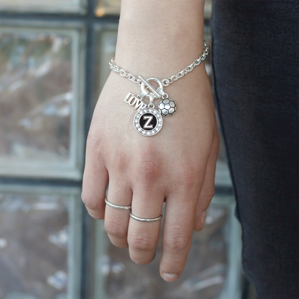 Silver Soccer - Sports Initial Z Circle Charm Toggle Bracelet