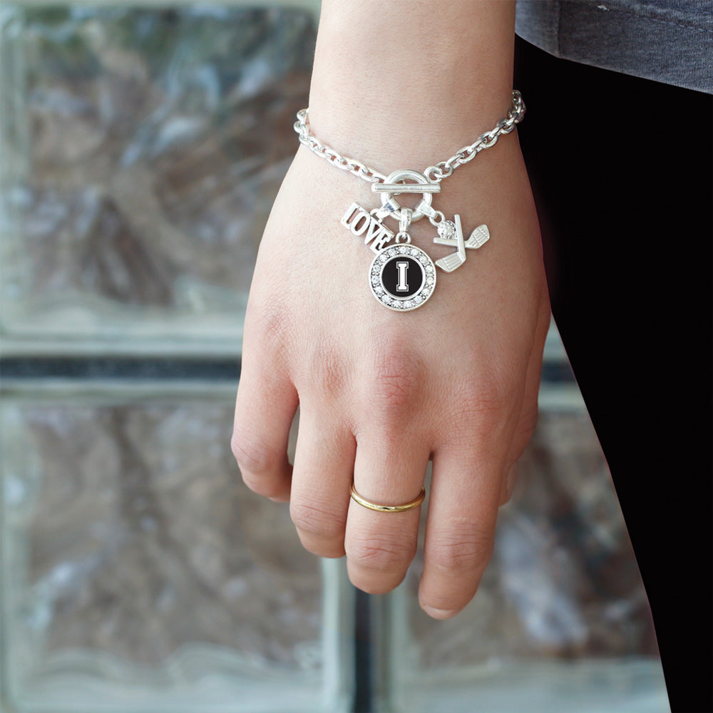 Silver Cheerleader - Sports Initial I Circle Charm Toggle Bracelet