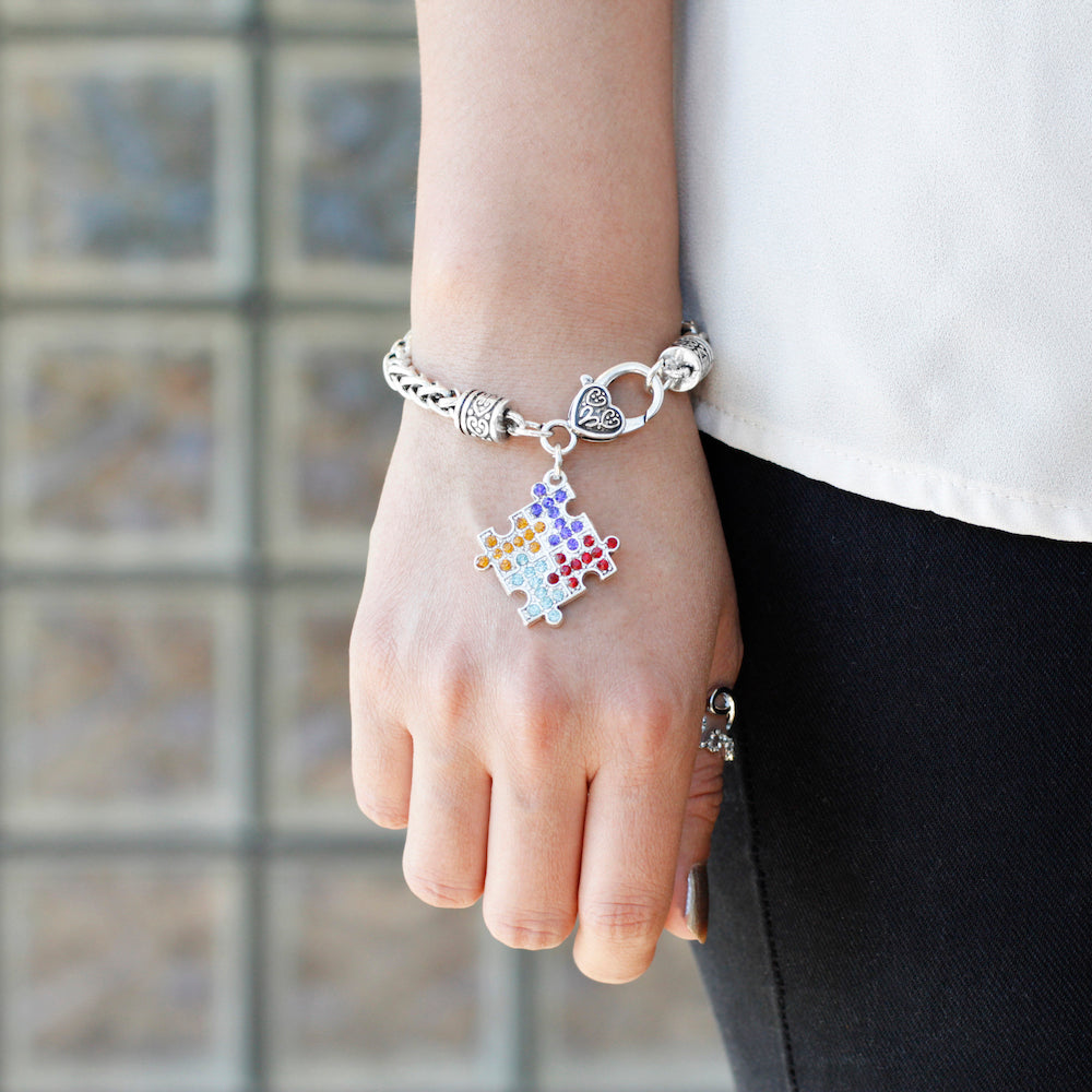 Silver Jigsaw Charm Braided Bracelet