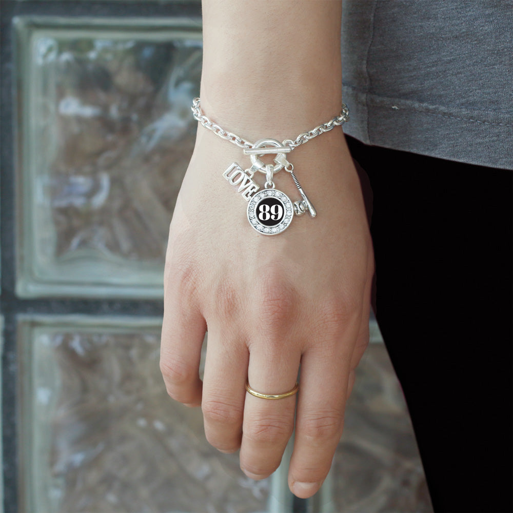 Silver Baseball Bat - Sports Number 89 Circle Charm Toggle Bracelet