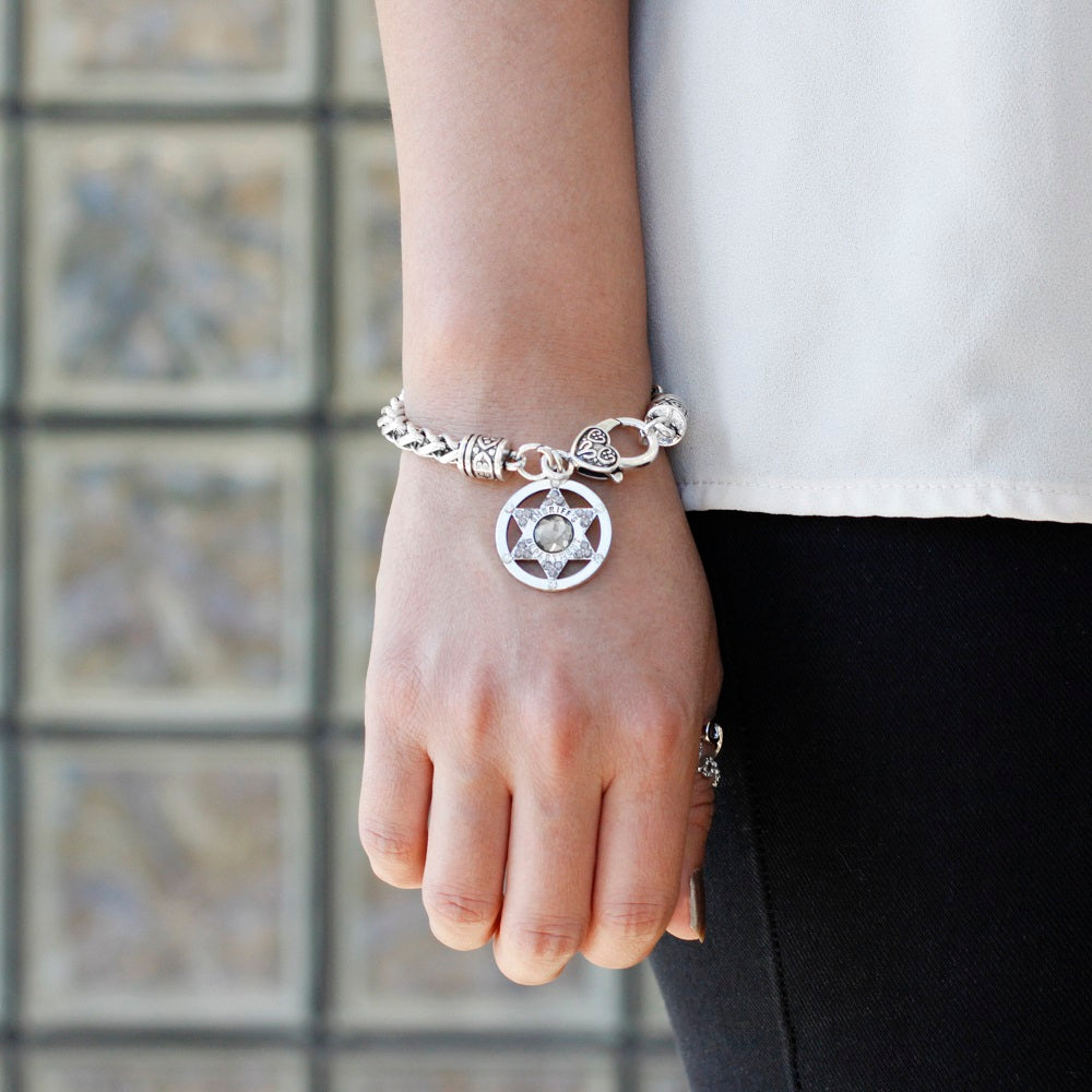 Silver Sheriff Badge Charm Braided Bracelet