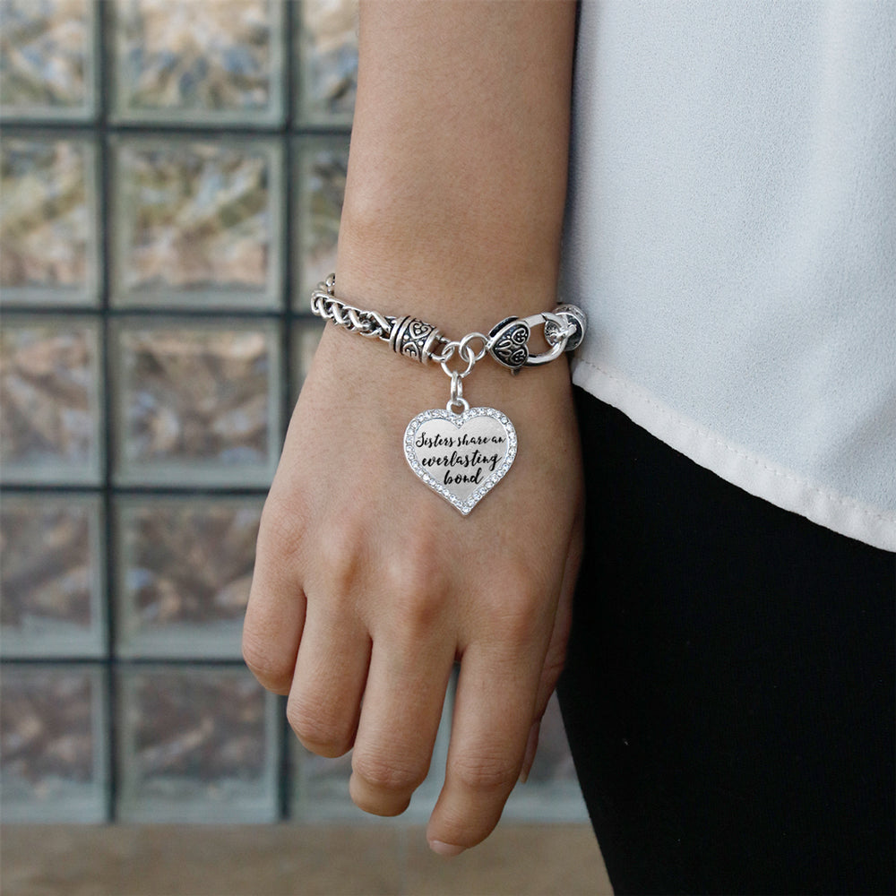 Silver Sister Bond Open Heart Charm Braided Bracelet