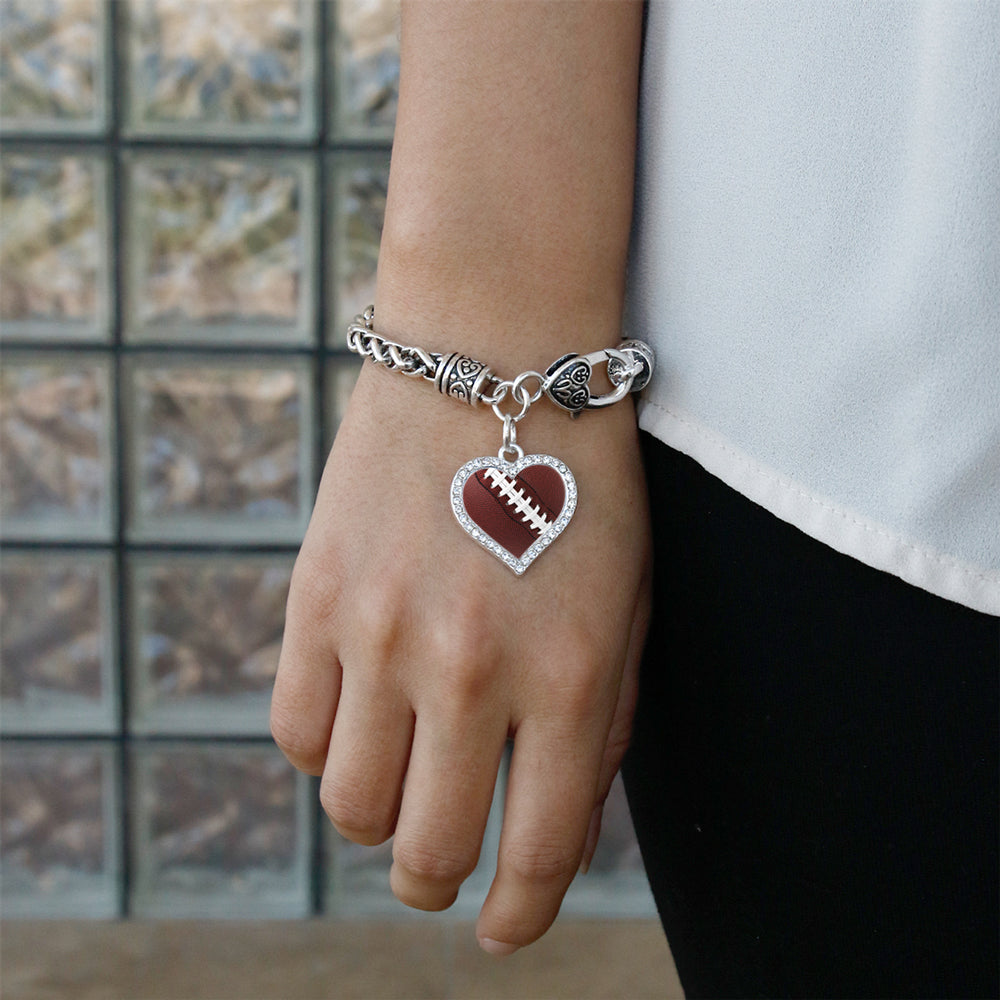 Silver Football Open Heart Charm Toggle Bracelet