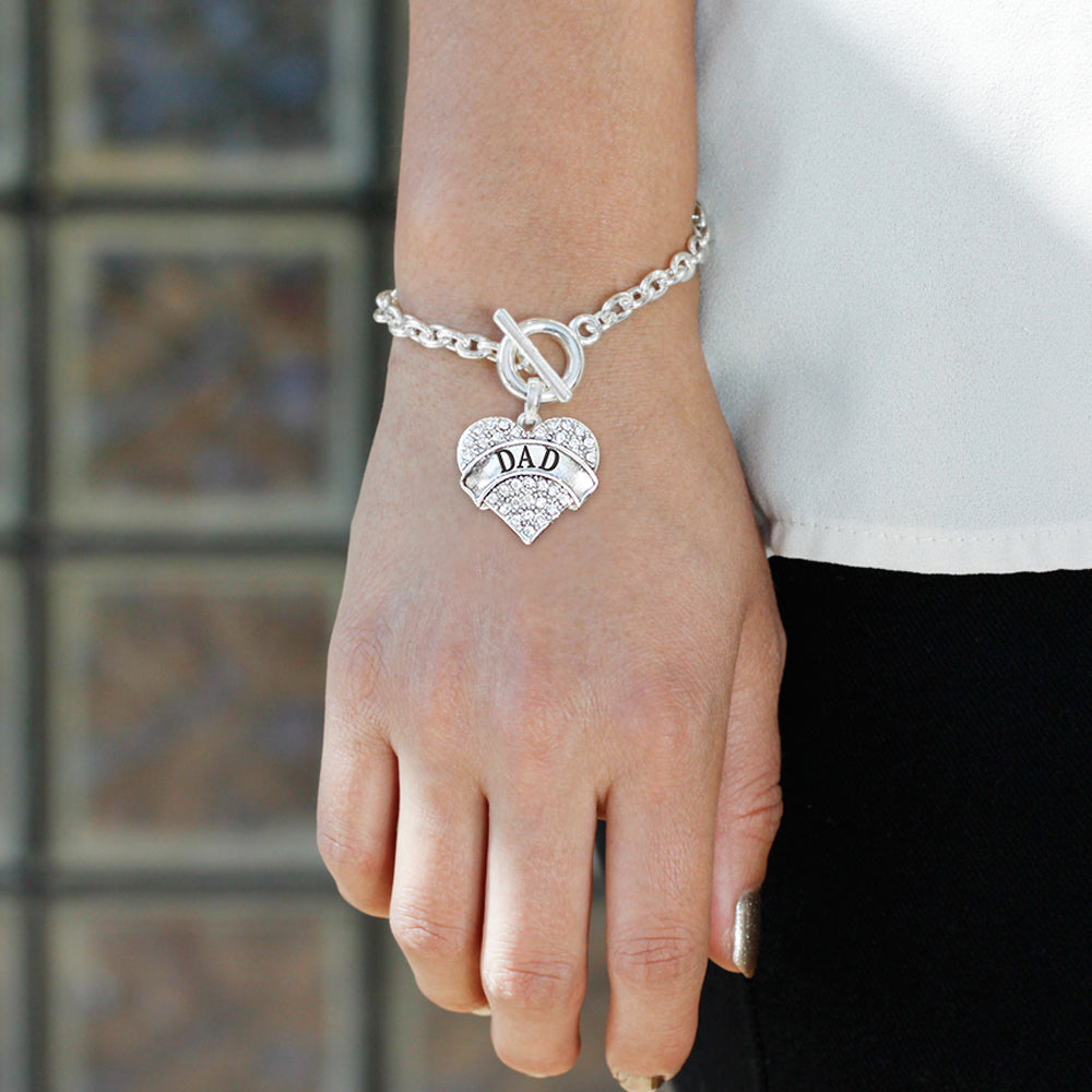 Silver Dad Pave Heart Charm Toggle Bracelet