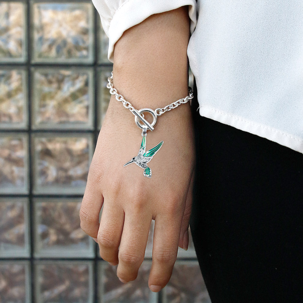 Silver Humming Bird Charm Toggle Bracelet