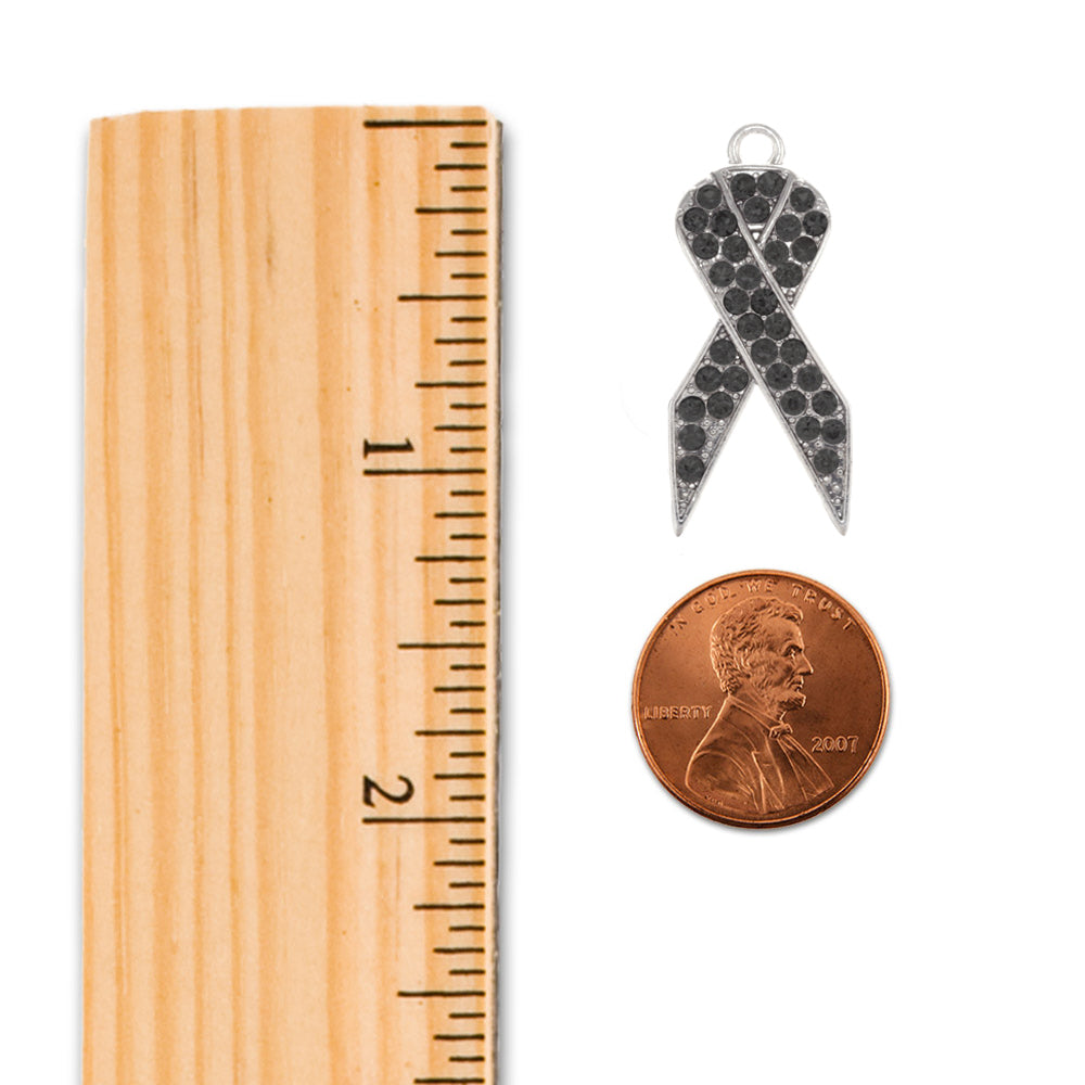 Silver Hope Black Awareness Ribbon Charm Toggle Bracelet