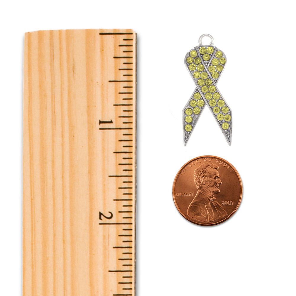 Silver Hope Yellow Awareness Ribbon Charm Toggle Bracelet