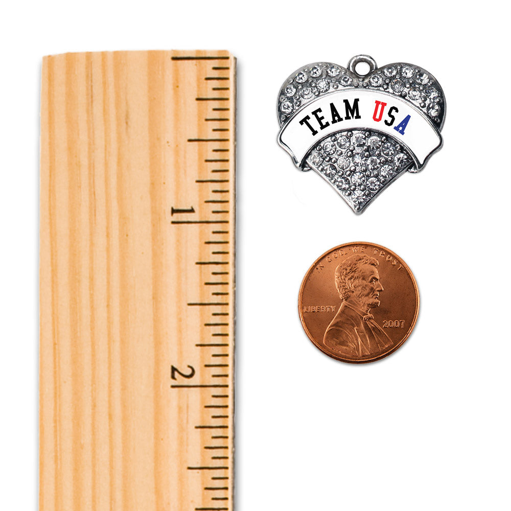 Silver Team USA - White Banner Pave Heart Charm Wire Bangle Bracelet