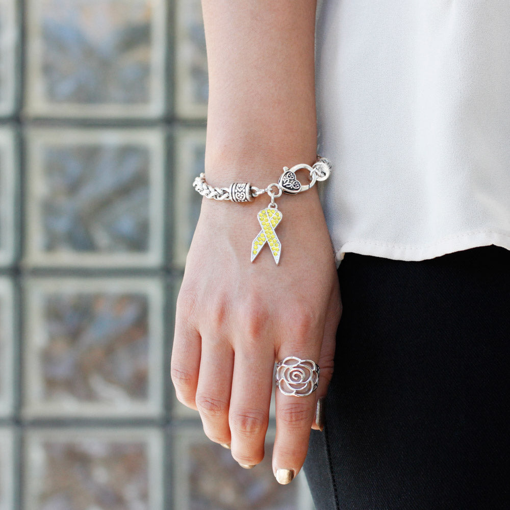Silver Yellow Ribbon Charm Braided Bracelet