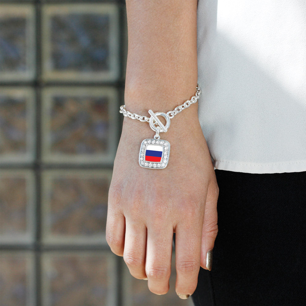 Silver Russia Flag Square Charm Toggle Bracelet