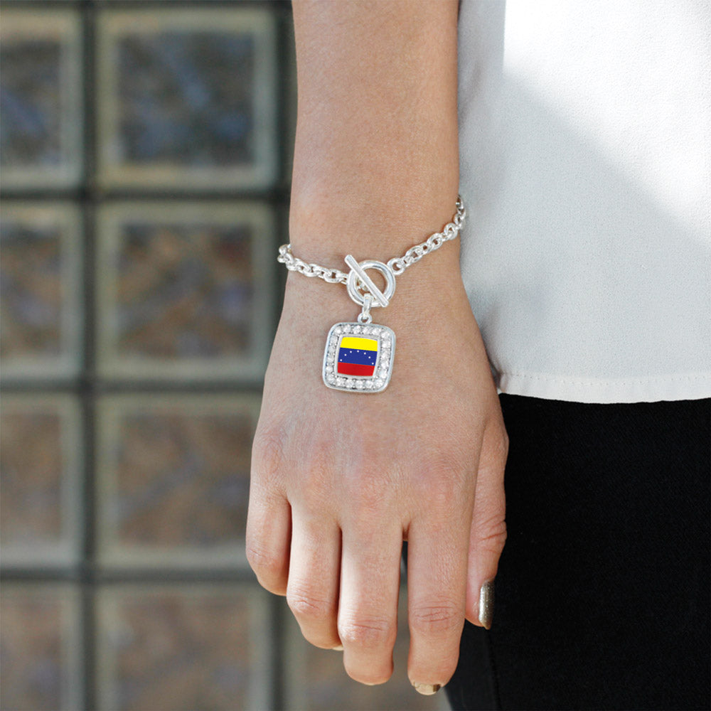 Silver Venezuela Flag Square Charm Toggle Bracelet