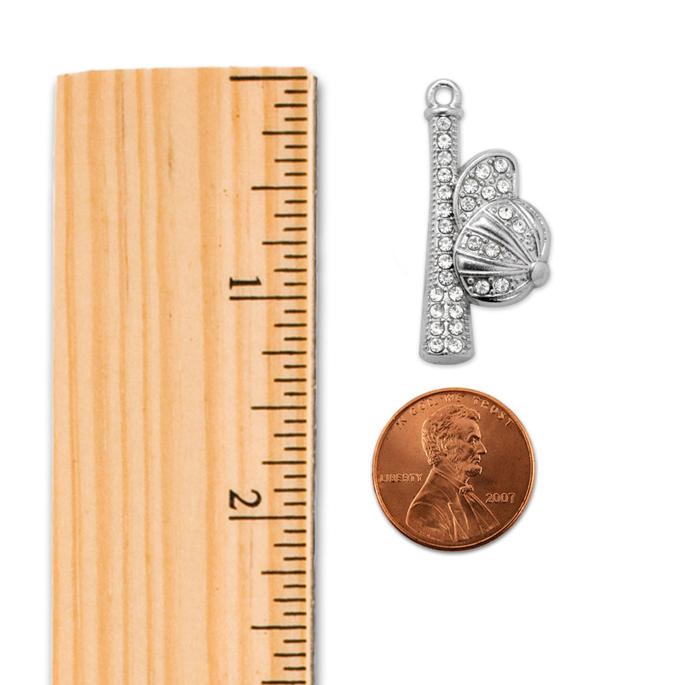 Silver Love Hat and Bat Softball Charm Wire Bangle Bracelet