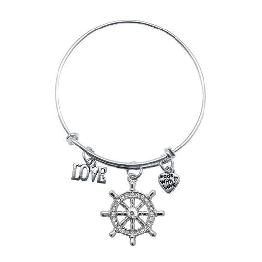 Silver Love Nautical Charm Wire Bangle Bracelet