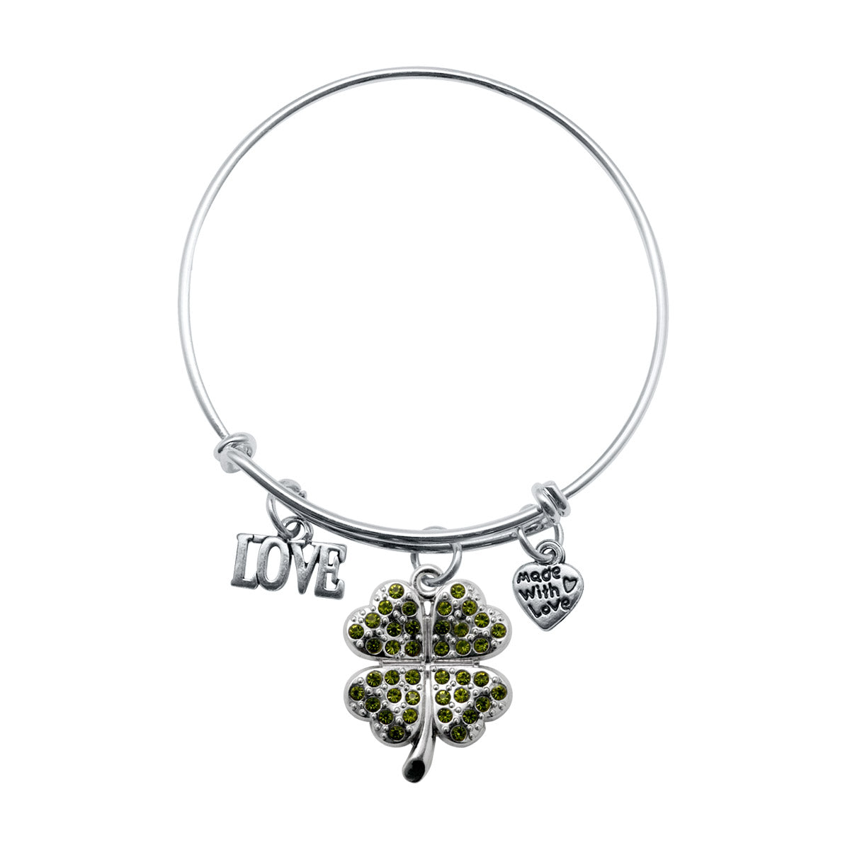 Four Leaf Clover Bracelet, Silver & Black