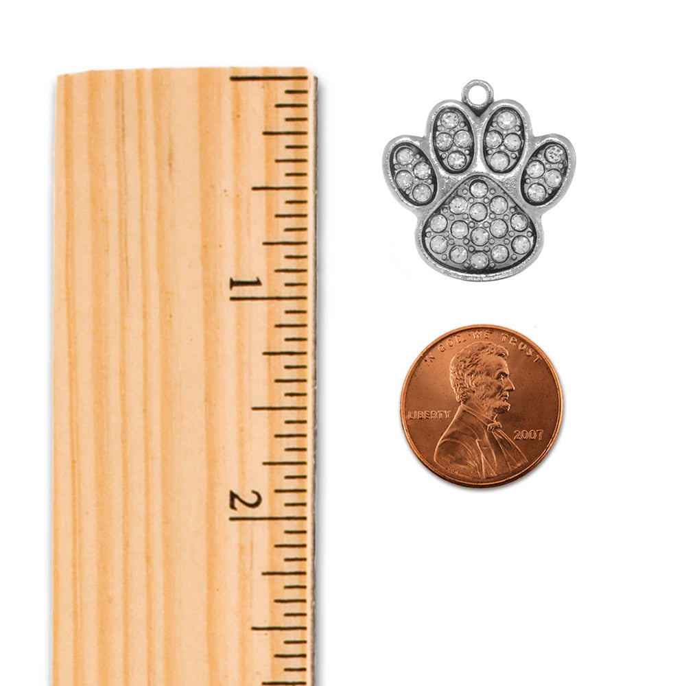 Silver Love Pave Paw Print Charm Wire Bangle Bracelet