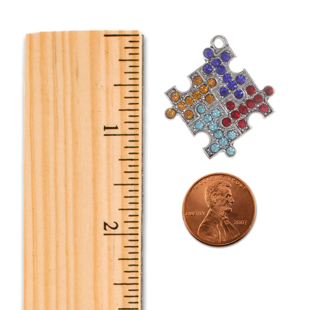 Silver Love Pave Autism Jigsaw Charm Toggle Bracelet