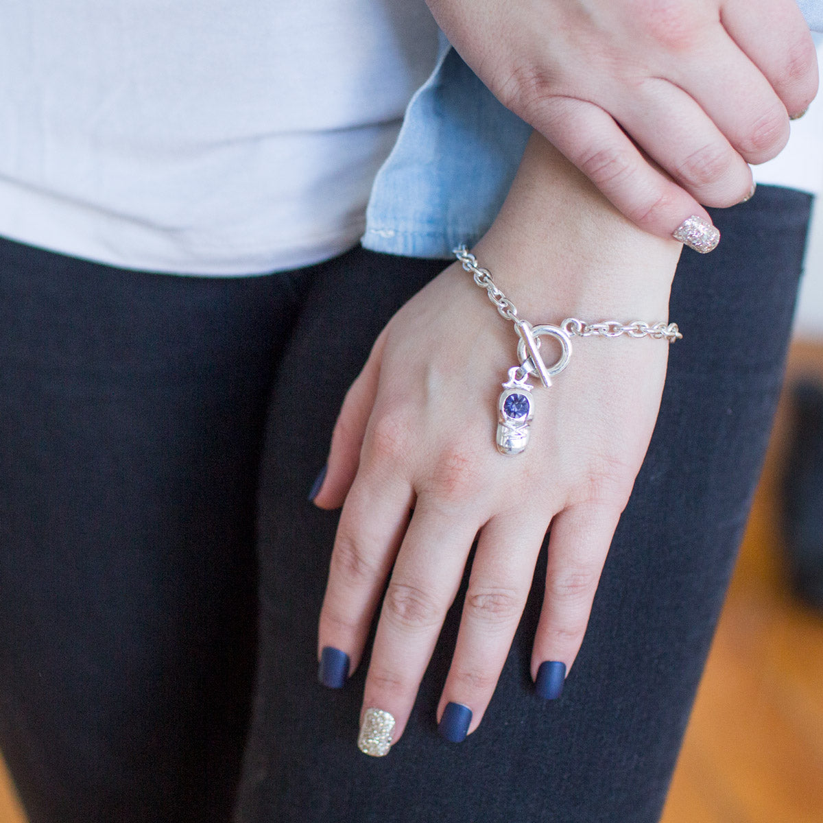 Silver Baby Shoe Charm Toggle Bracelet