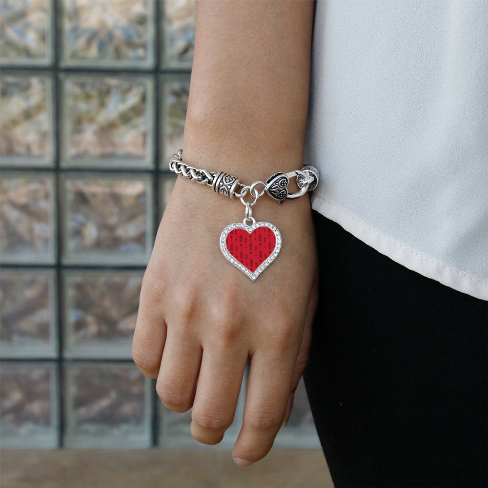 Silver Arrow Pattern - Red Open Heart Charm Toggle Bracelet