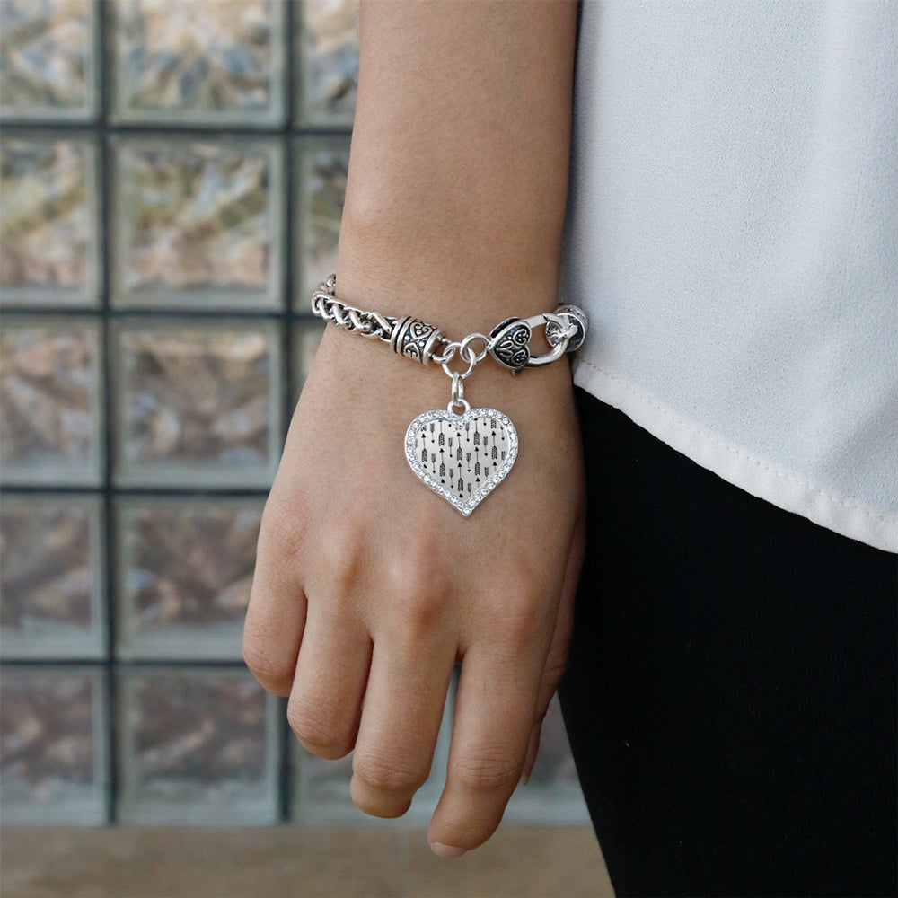 Silver Arrow Pattern Open Heart Charm Braided Bracelet