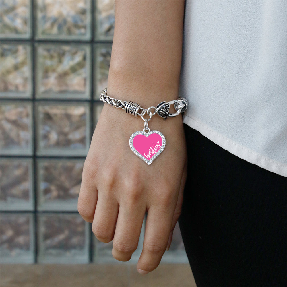 Silver Besties - Pink Open Heart Charm Braided Bracelet