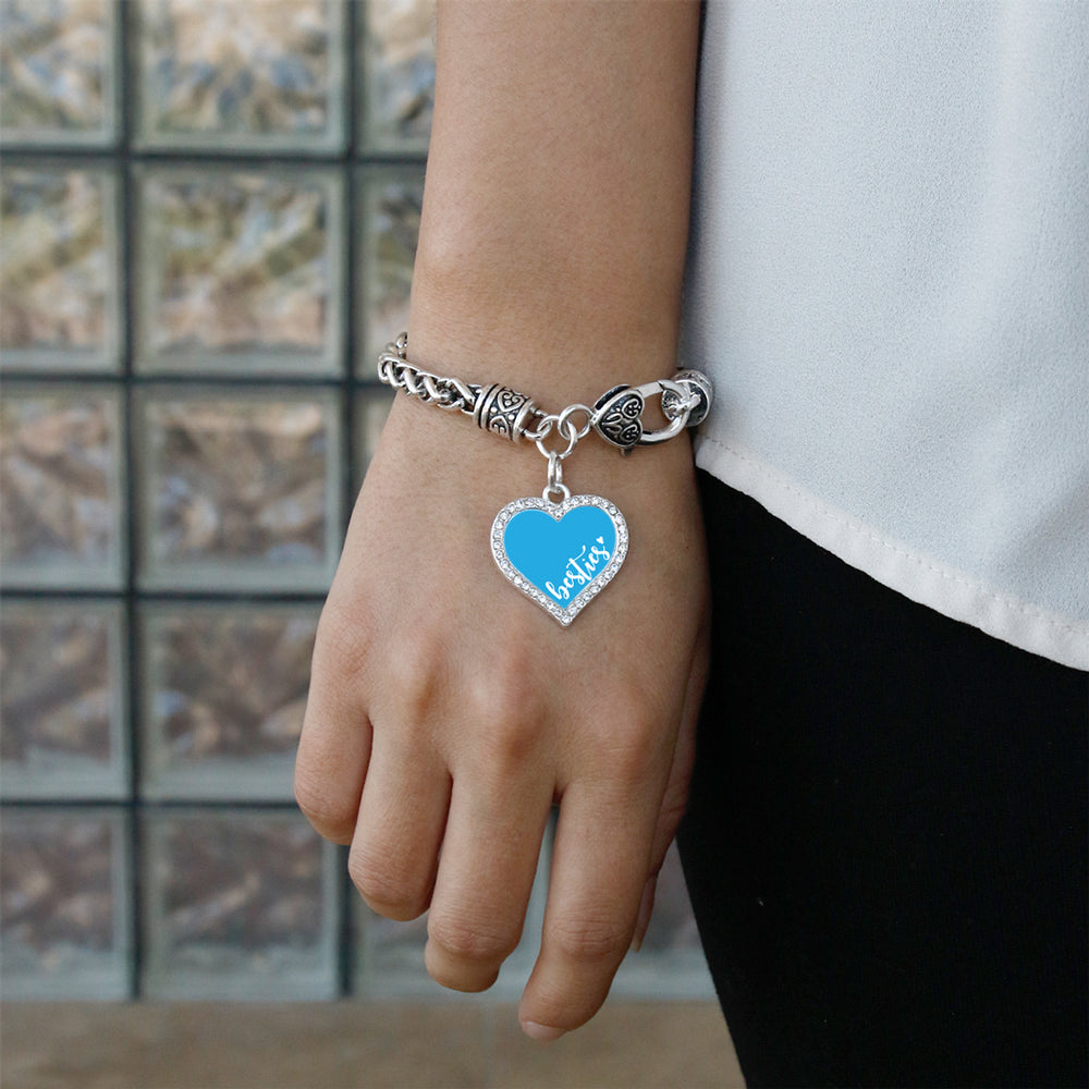 Silver Besties - Blue Open Heart Charm Braided Bracelet