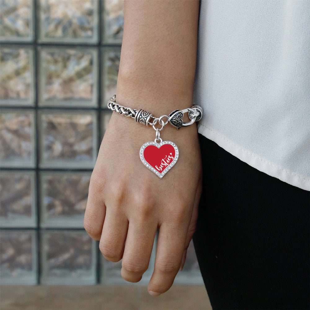 Silver Besties - Red Open Heart Charm Braided Bracelet