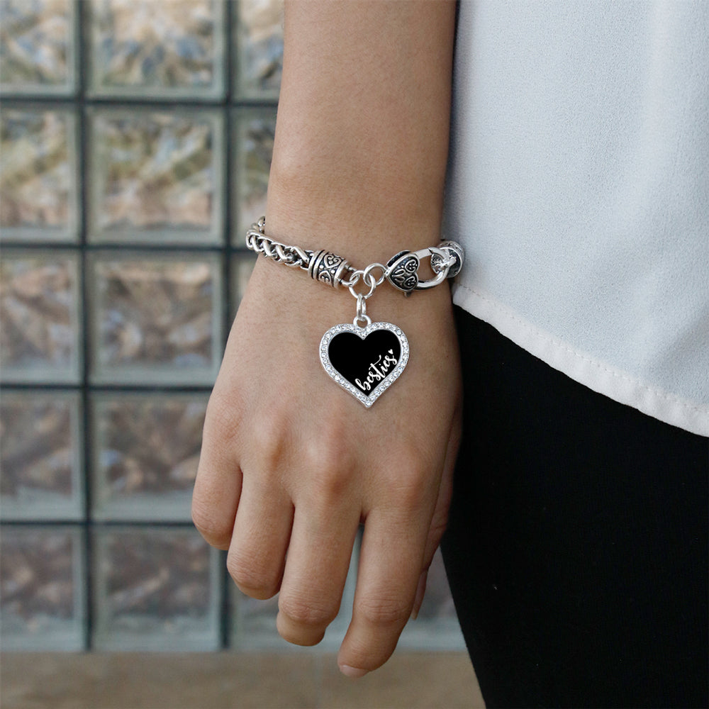 Silver Besties - Black Open Heart Charm Toggle Bracelet