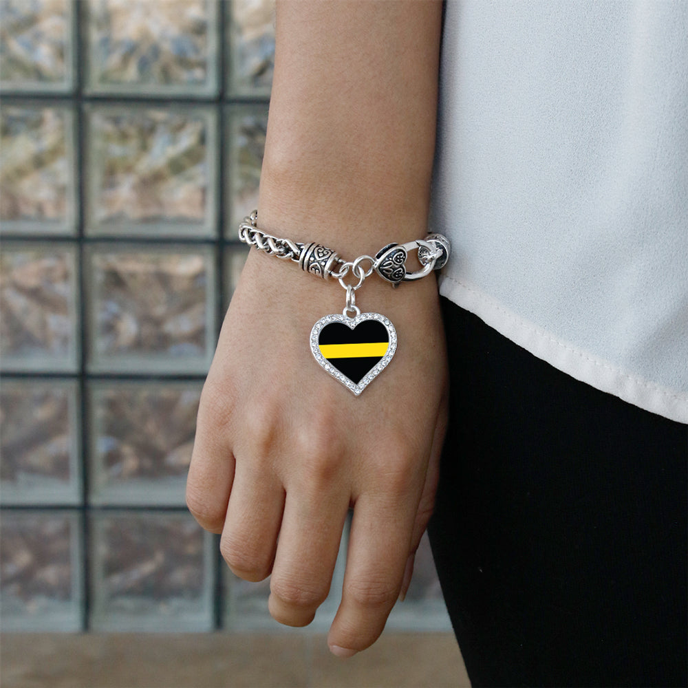 Silver Thin Yellow Line - Dispatcher Support Open Heart Charm Braided Bracelet