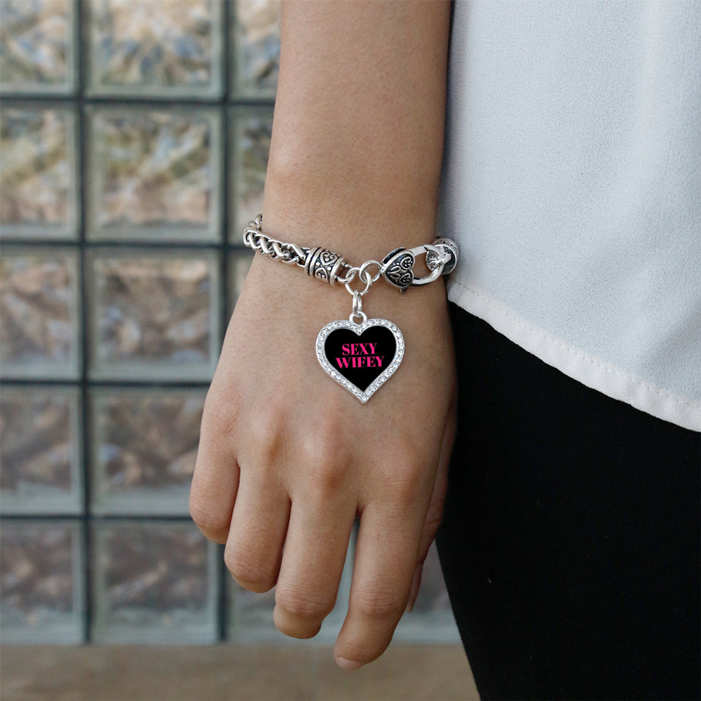 Silver SEXY WIFEY Open Heart Charm Toggle Bracelet