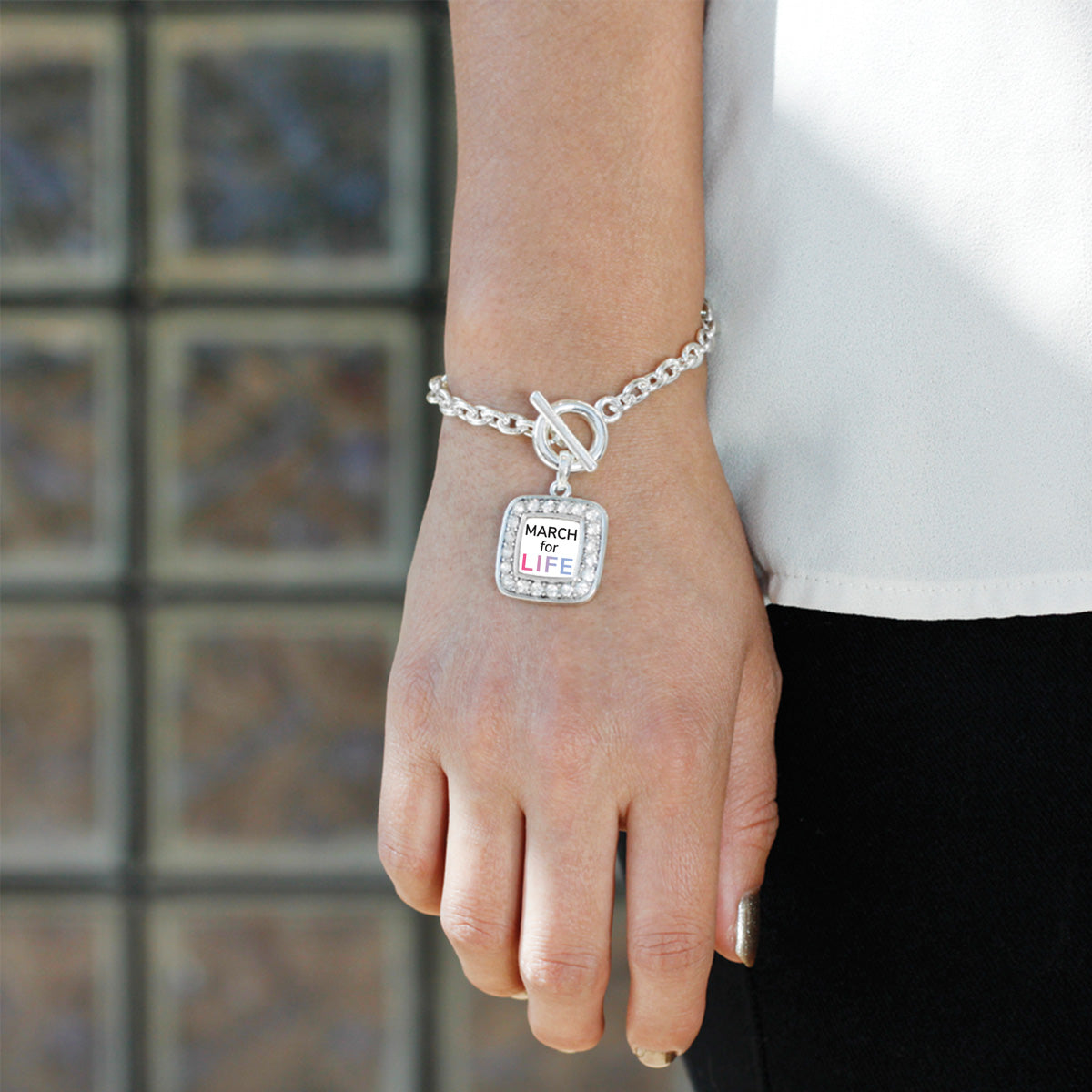 Silver March for Life Square Charm Toggle Bracelet