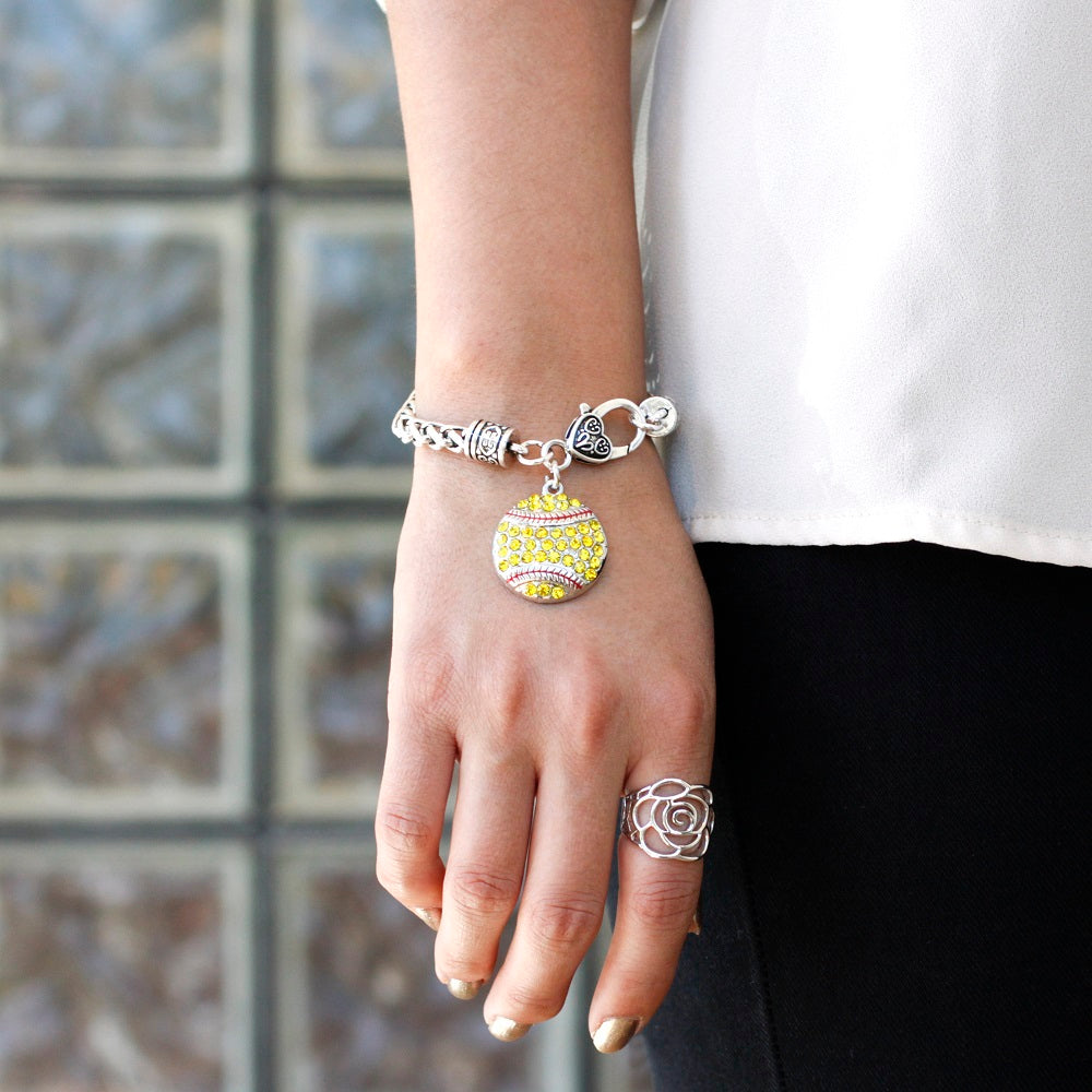 Silver Softball Charm Braided Bracelet