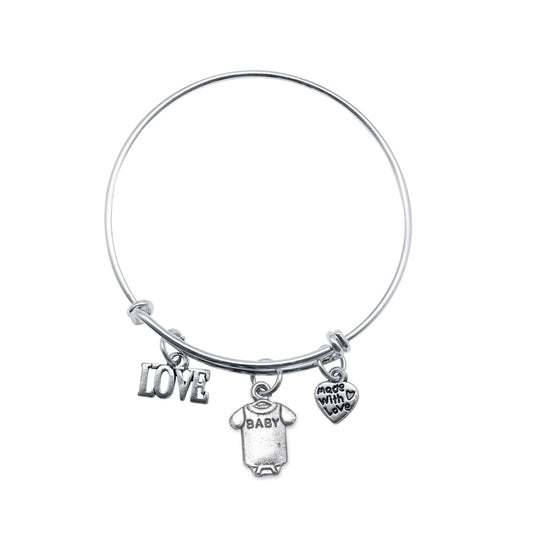 Silver Baby Onesie Charm Wire Bangle Bracelet