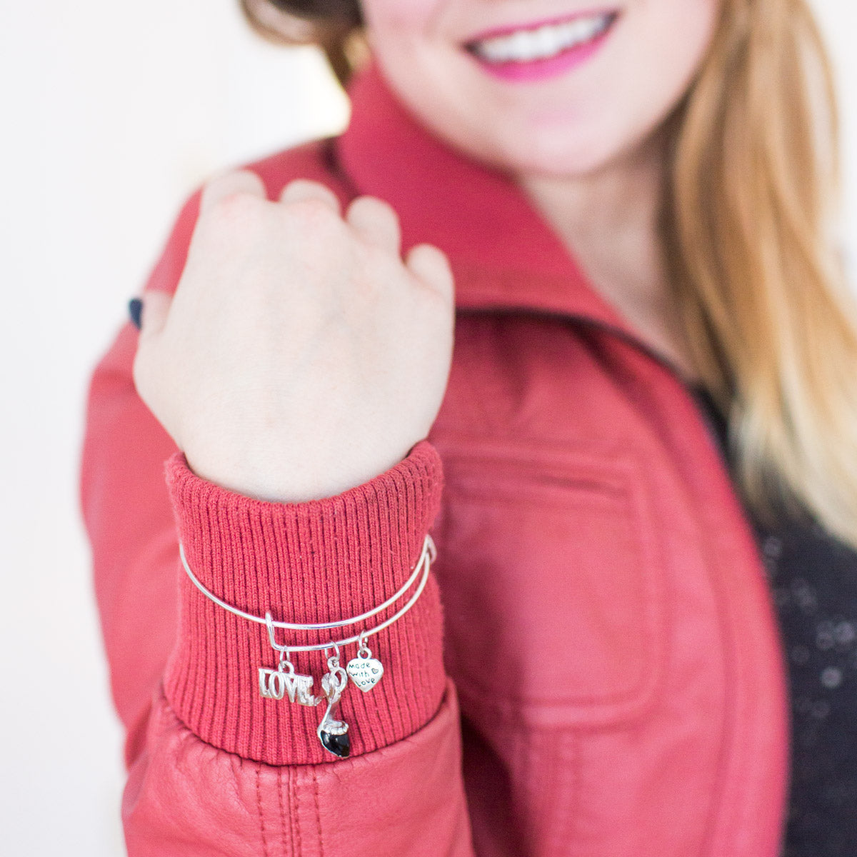 Silver Black Heel Shoe Charm Wire Bangle Bracelet