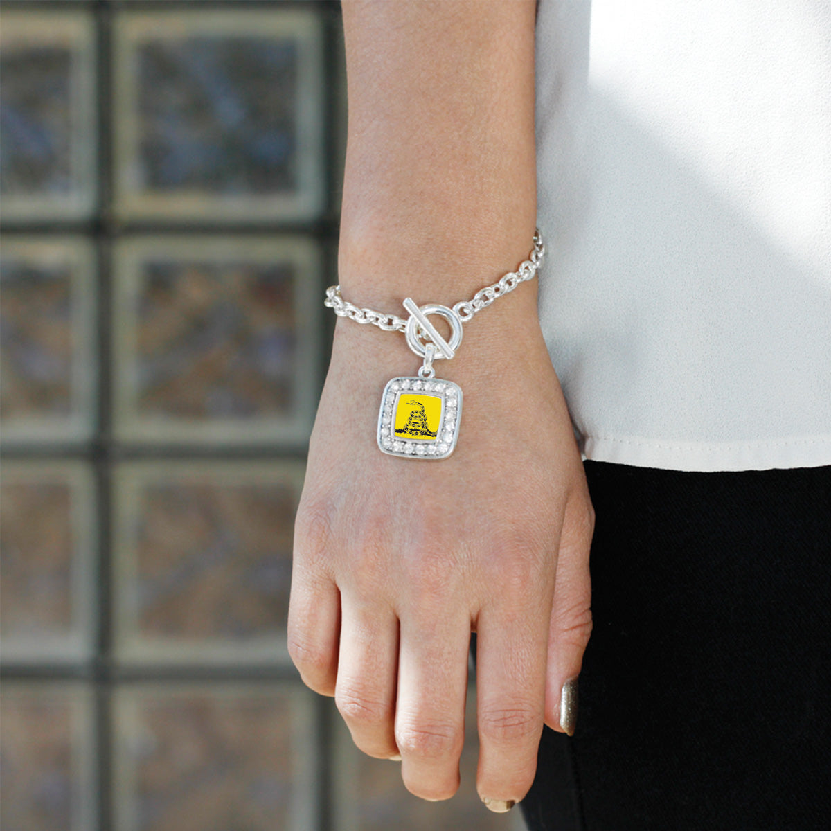 Silver Don't Tread on Me Square Charm Toggle Bracelet