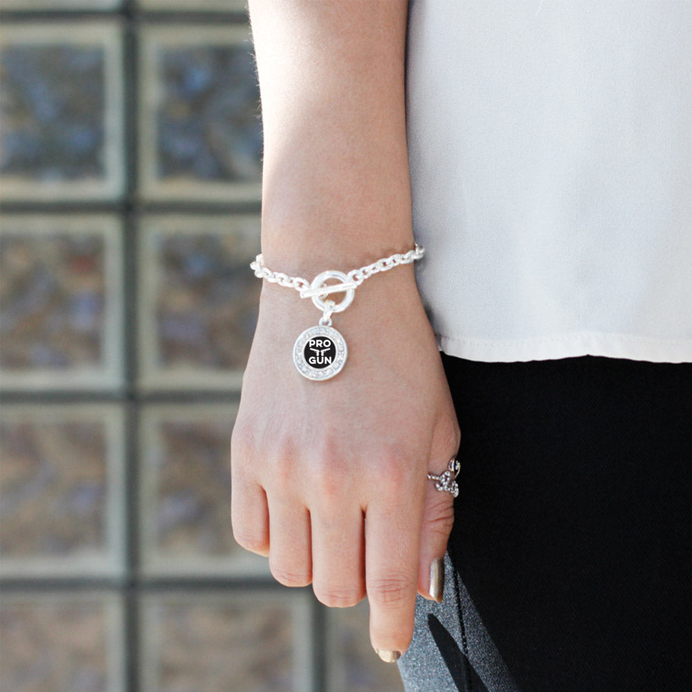 Silver Pro Gun Circle Charm Toggle Bracelet