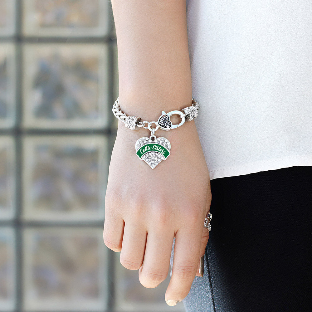 Silver Celtic Sisters Pave Heart Charm Braided Bracelet