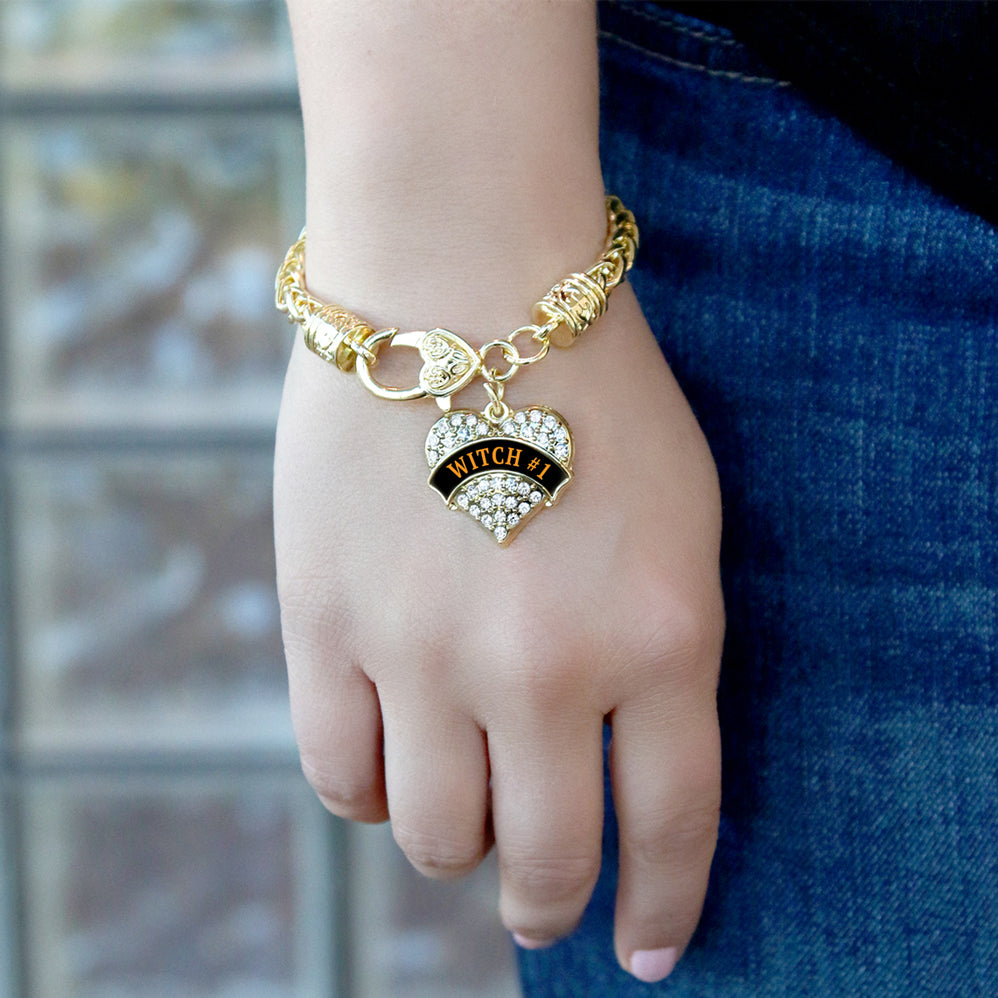 Gold Witch #1 Pave Heart Charm Braided Bracelet