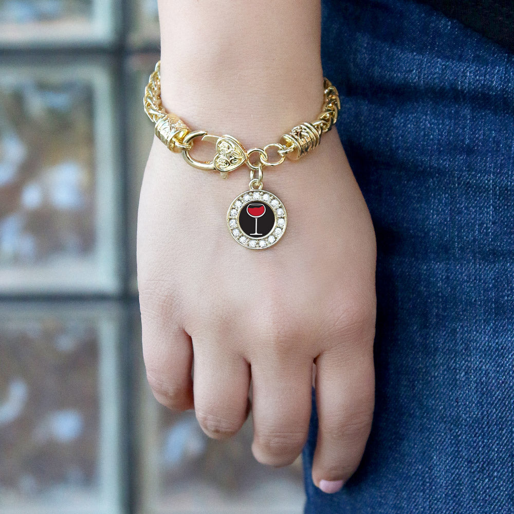 Gold Wine Lovers Circle Charm Braided Bracelet