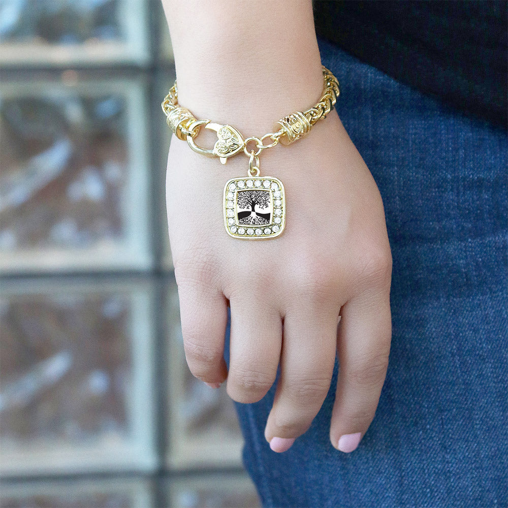 Gold Tree Of Life Square Charm Braided Bracelet