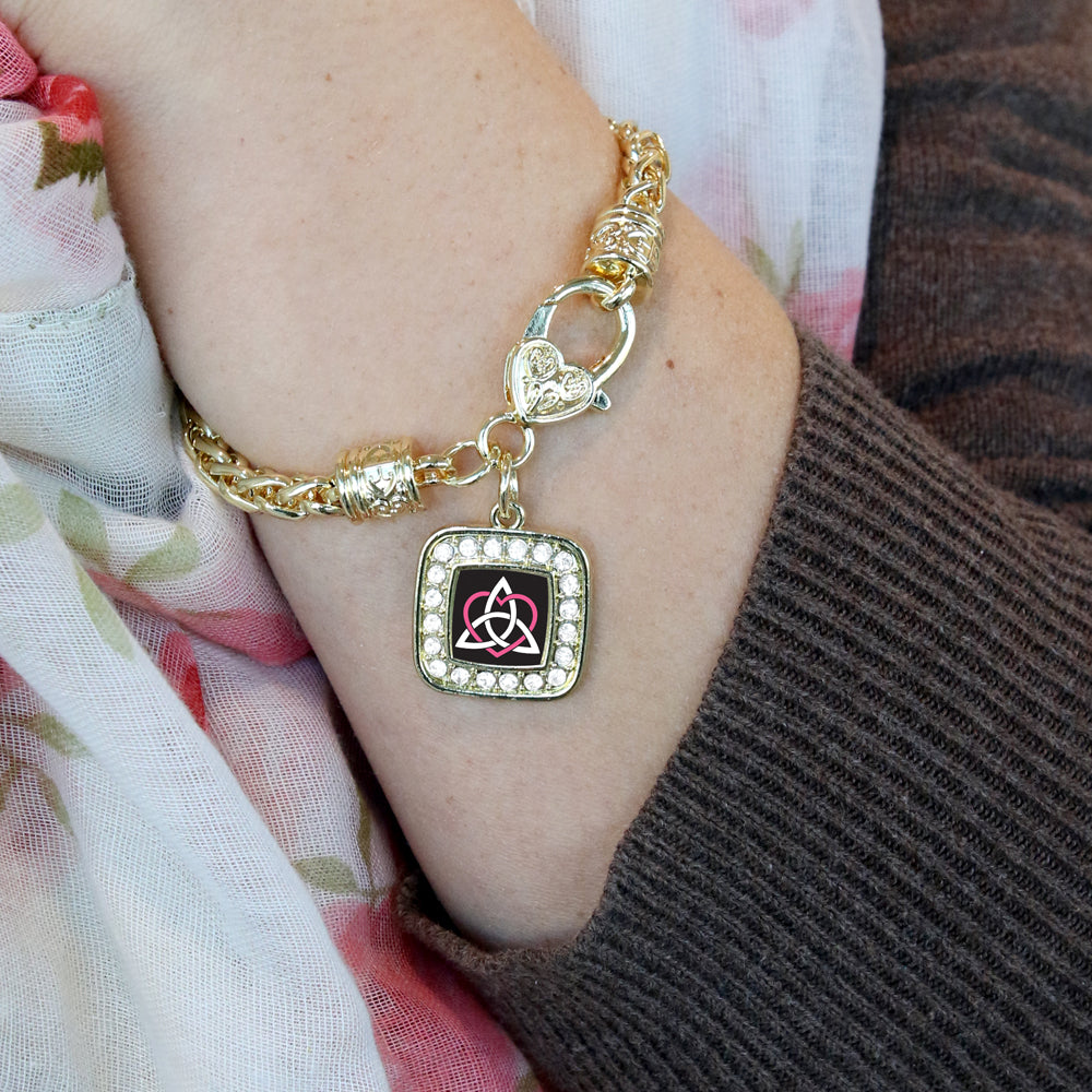 Gold Celtic Sisters Knot Square Charm Braided Bracelet