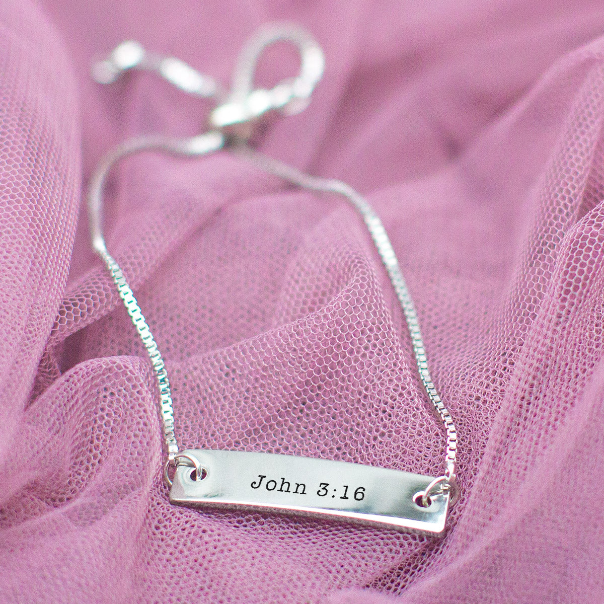 Silver John 3:16 Adjustable Bar Bracelet