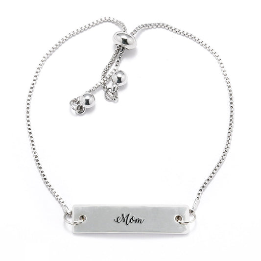Silver Mom - Script Adjustable Bar Bracelet