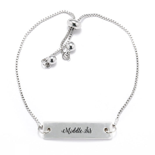 Silver MIddle SIs - Script Adjustable Bar Bracelet