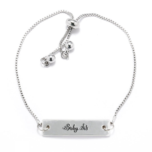 Silver Baby Sis - Script Adjustable Bar Bracelet