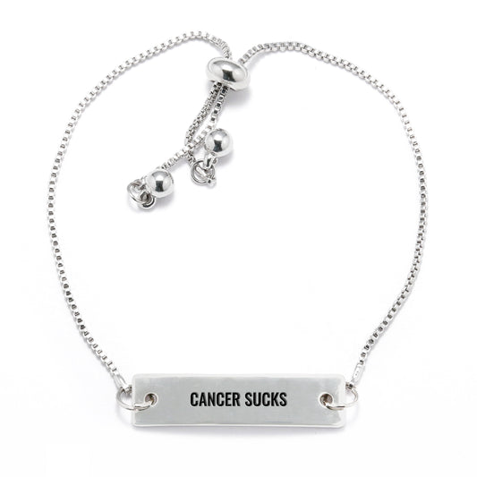 Silver Cancer Sucks Adjustable Bar Bracelet