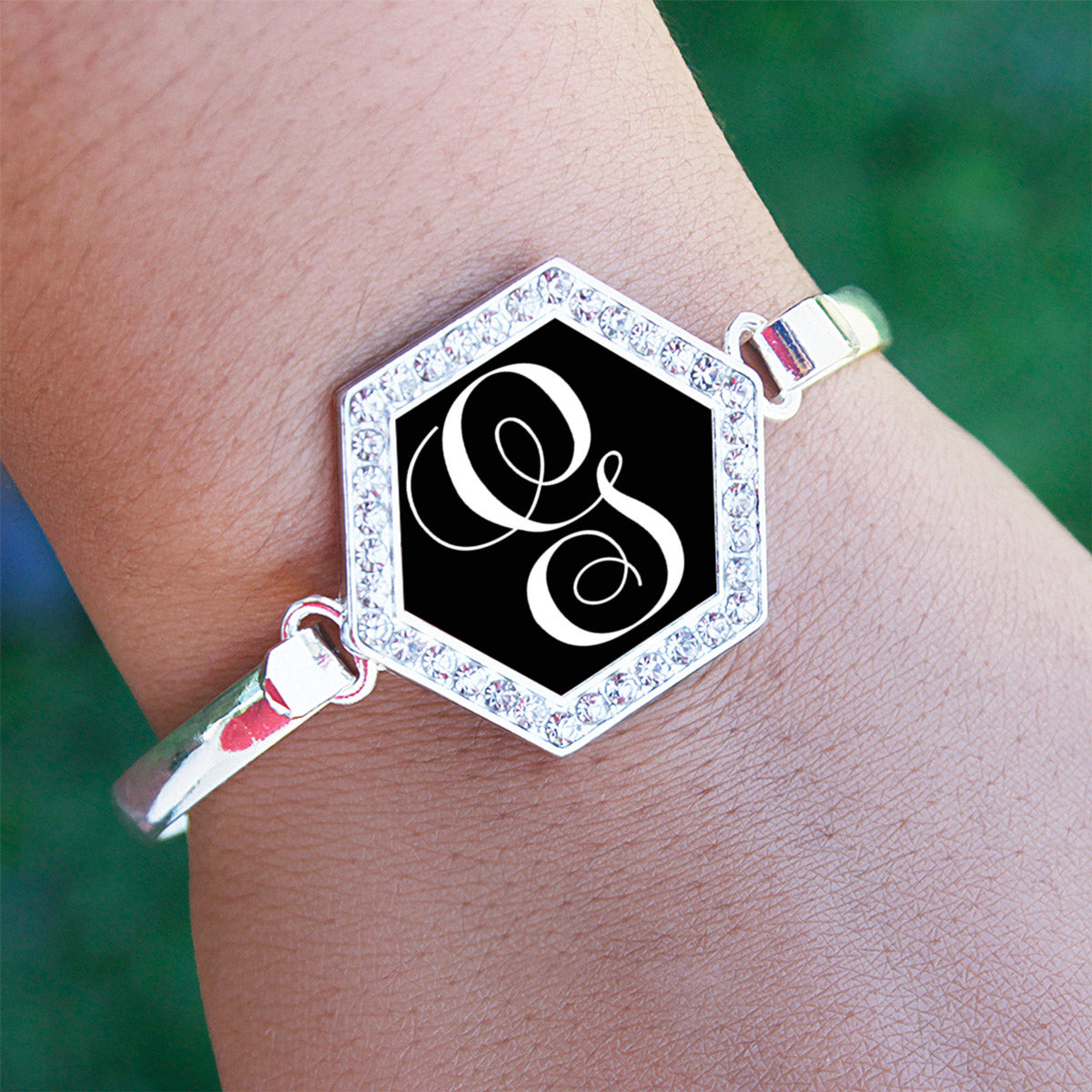 Silver Monogram - G Hexagon Charm Bangle Bracelet