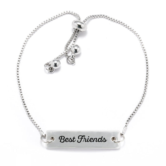 Silver Best Friends Adjustable Bar Bracelet