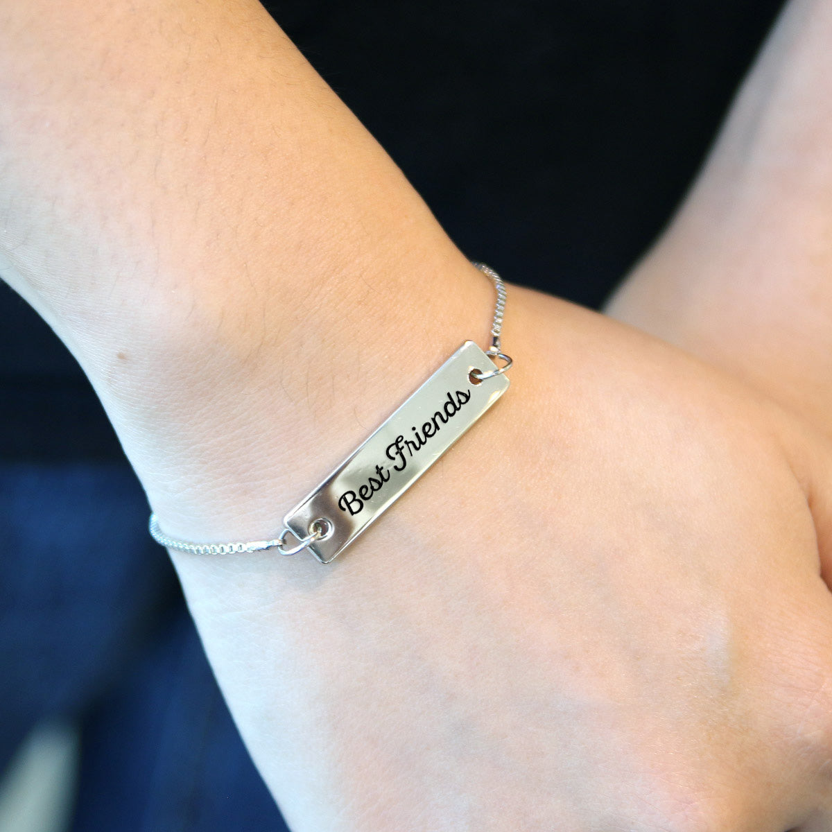 Silver Best Friends Adjustable Bar Bracelet