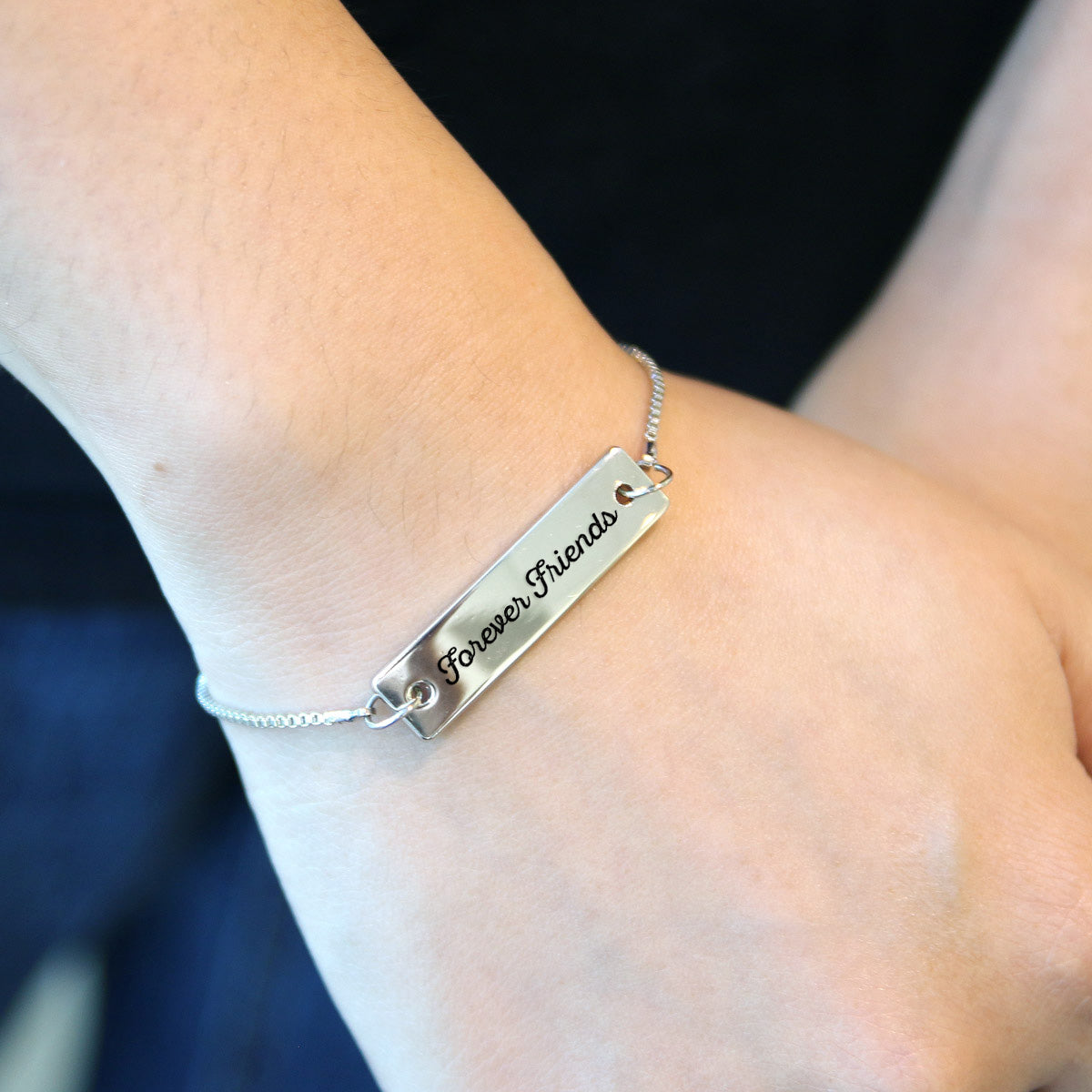 Silver Forever Friends Adjustable Bar Bracelet
